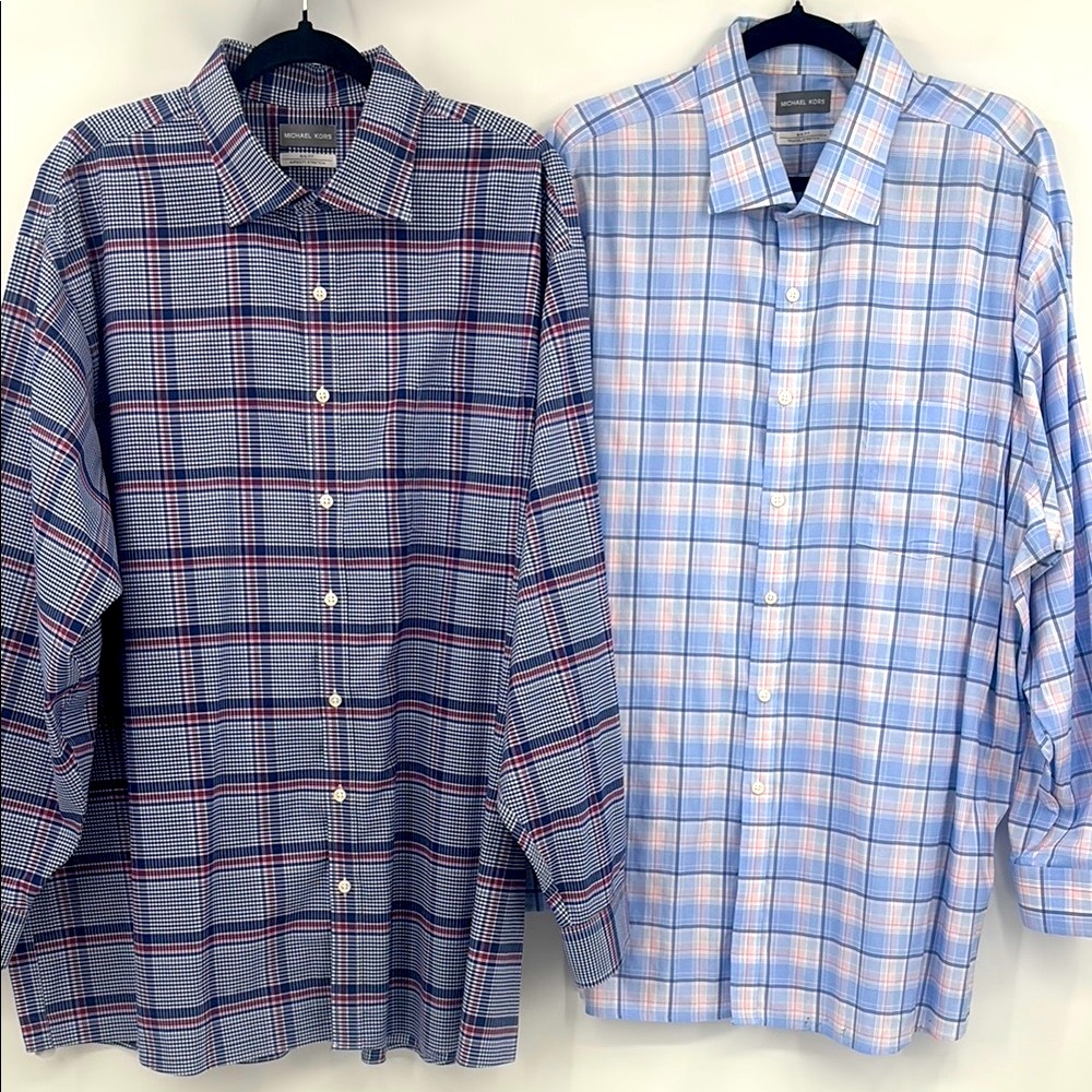 Michael Kors Big Fit Travel Airsoft Stretch Plaid Classic Button Down Shirt Set